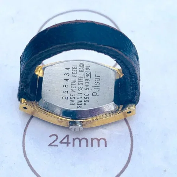 OOAK Pulsar Y590 Gold Tone/Custom Black Leather Band Sz 6.5 Working Watch Ring - Picture 9 of 9